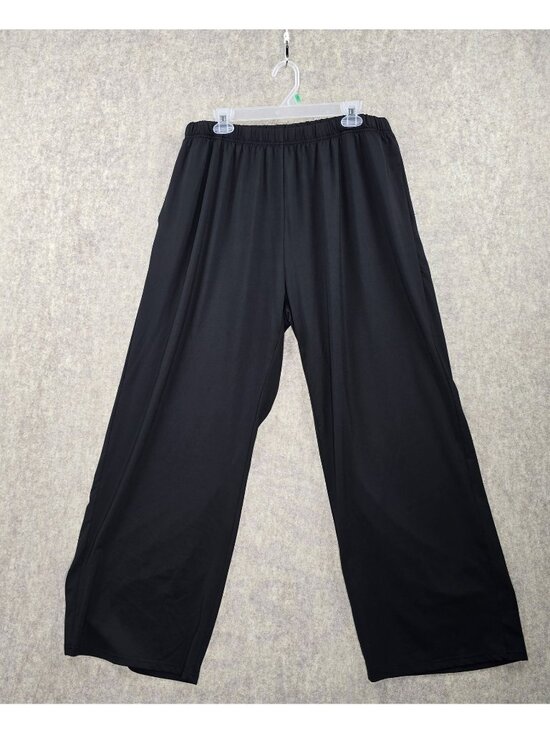 Unbranded Pants - Black Womens Wide-Leg Lounge Pants Elastic Waist 4XL Flexible Polyester Blend